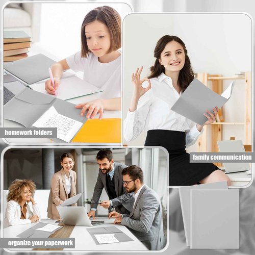 Gueevin 150 Pcs Plastic Folders with Pockets, Two Pocket Folder Fit 8.5 x 11 Inch Letter Size Paper, Heavy Duty School Folders Business Card Holder for Home Office School Bussiness (Light Gray)