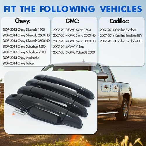 Chevy Silverado Door Handles - 4PCS Front & Rear Replacement for 2007-2014 Models | Durable & Stylish