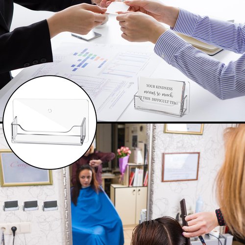 Wesiti 12 Pcs Wall Mount Business Card Holder Clear Acrylic Desk Business Card Holder Display Plastic Stand Door Desktop Organizer for Office Home, Wall Mount or Place on Table
