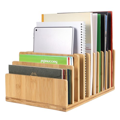 Bamboo Desk Shelf Mail Organizer,Wood 10 Slots Desk Organizers and Accessories for Document Book Mail Paper Bill Filing Tray Organizer, Office Organization File Binder Folder Holder Sorter for Desk