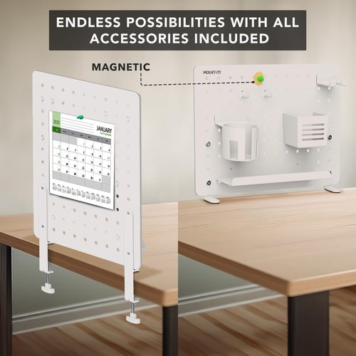 Mount-It! Clamp-On Pegboard Organizer | Adaptable Desk Storage for Home Office, Gaming & Crafting | Easily Organize Essentials with Shelf, Cup Holder & Hooks (White)
