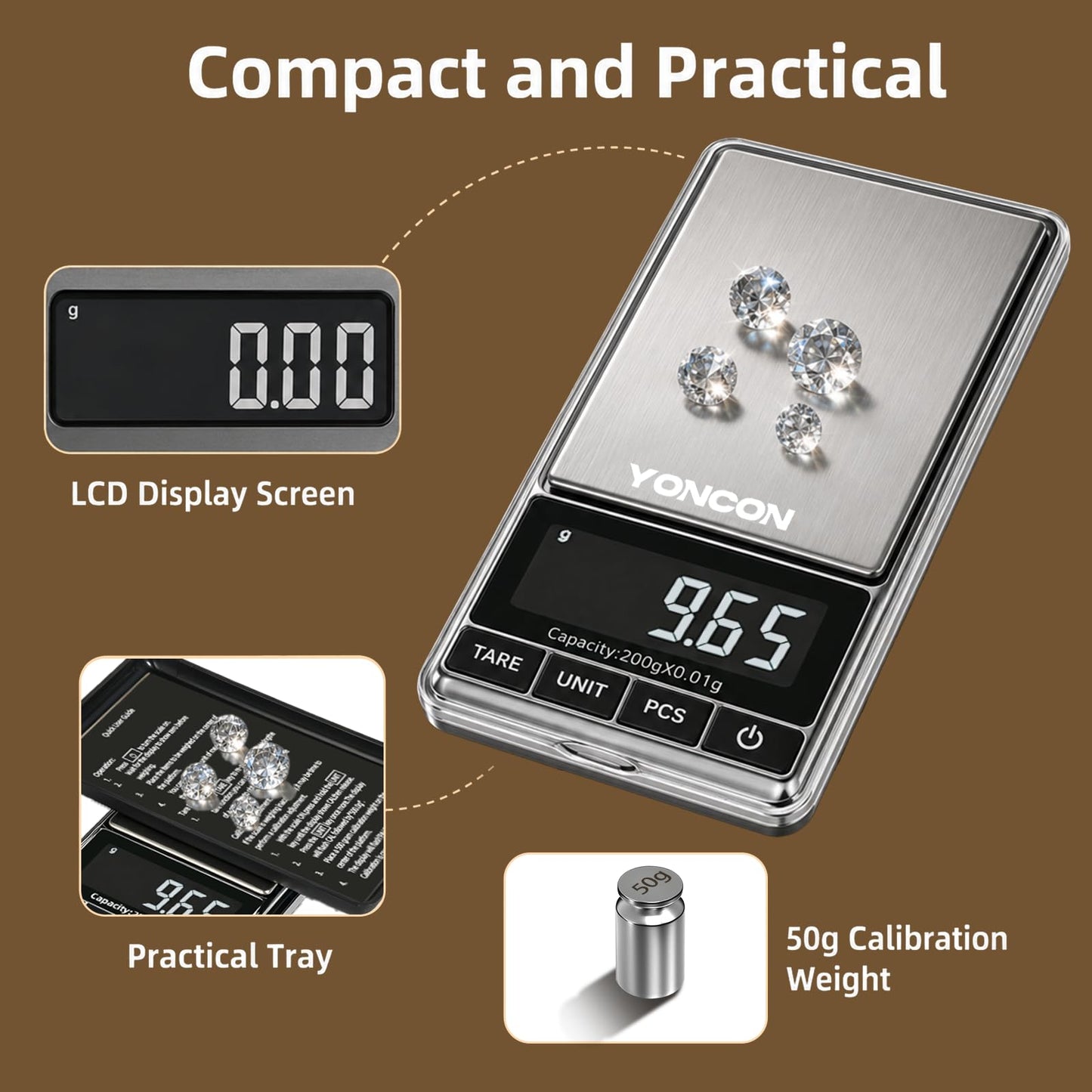 YONCON Digital Coin Scale, Gram Scale 0.01g Accuracy for Coin Collectors, Bank Tellers and Home Use, Ideal Scale for Gold and Jewelry, 200g Capacity with Calibration Weight
