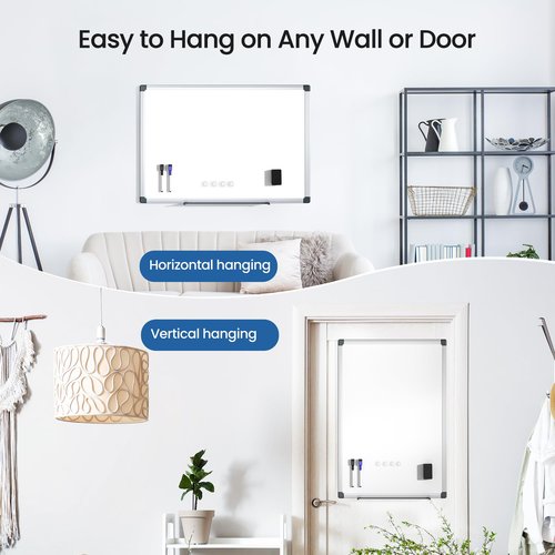 SCRIBANX Magnetic White Board for Wall, 36" x 24" Dry Erase Board Kit with 2 Magnetic Dry Erase Markers, 4 Magnets, Eraser, Pen Tray & Mounting Kit – White Board Dry Erase for Home, Office, School