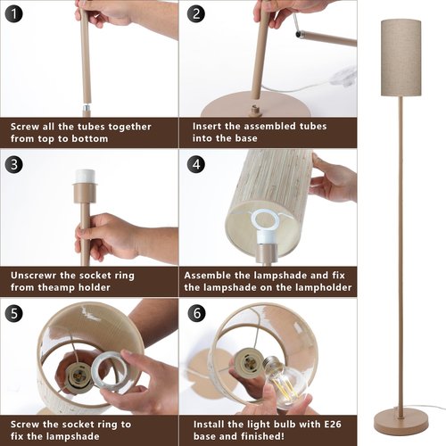 EOEYYOYB Floor Lamps for Living Room Modern Tall Lamp for Bedroom Office Corner (Brown, 65'')