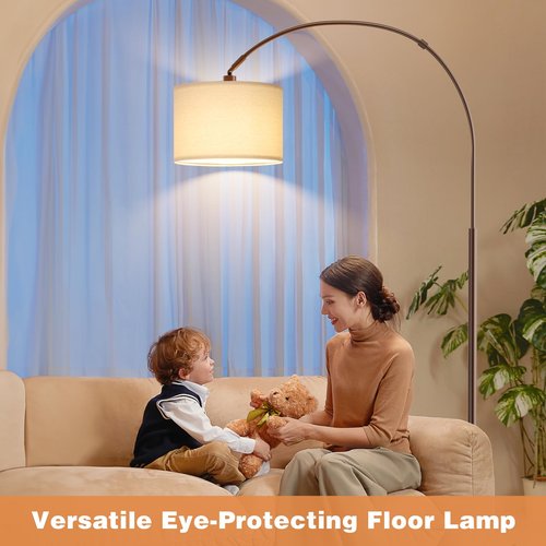 Ambimall 70" Dimmable Arc Floor Lamp with Remote, Color Temperatures and Brightness Adjustable, Arched Floor Lamp with Rotating Head, Over Couch Arched Reading Light for Living Room (Beige and Brown)