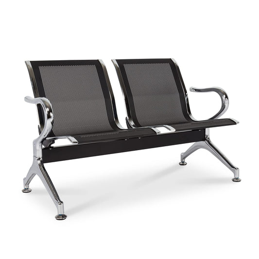 Kinsuite Airport Reception Bench - 2 Seat Guest Chairs with Arms for Office, Bank, Hospital - Black