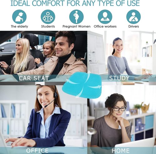 Masteymoh Gel Seat Cushion - Pressure Sores Relief & Cooling Comfort | 18.5x17.3x1.2 Inches, Non-Slip Cover
