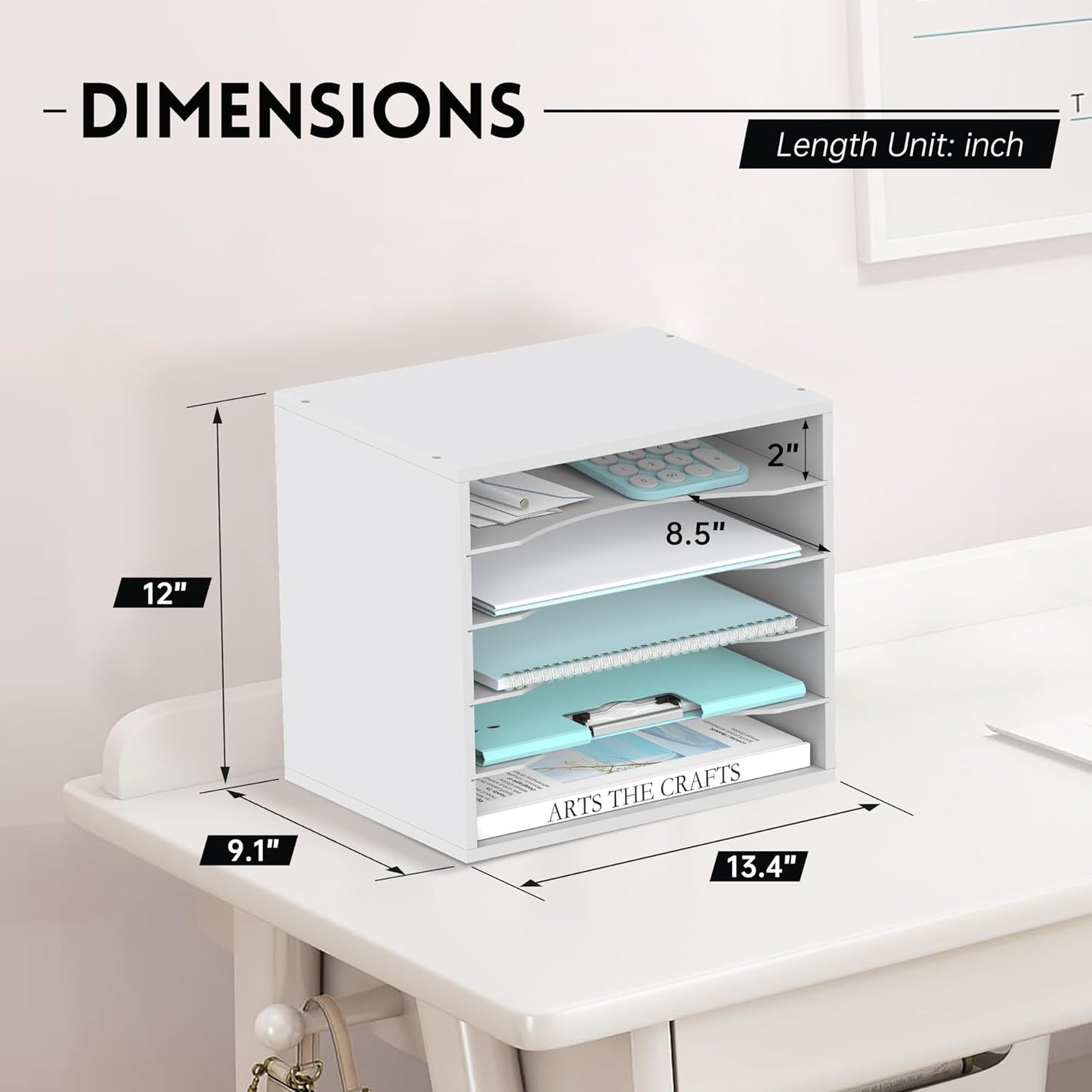 SUPEASY Wood Desk Organizer - 5-Tier Paper File Sorter for Office & Home | Elegant White Design