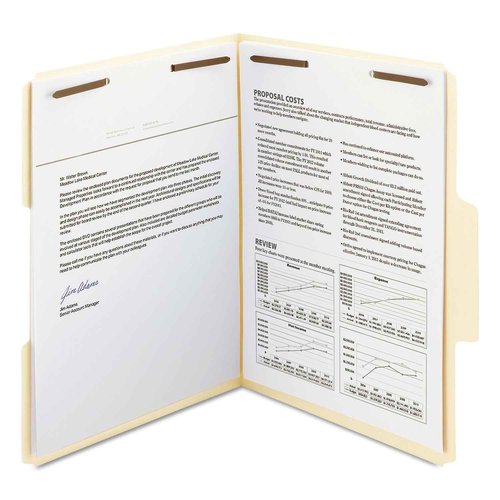 Smead SuperTab® Fastener File Folder, 2 Fasteners, Oversized Reinforced 1/3- Cut Tab, Guide Height, Letter Size, Manila, 50 Each per Box (14535)