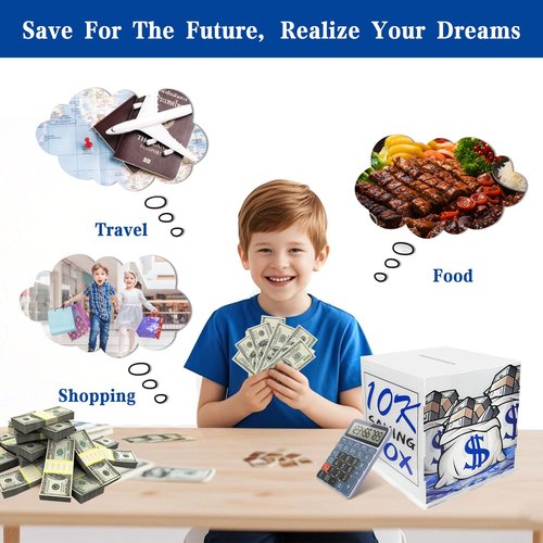 10k Smash Box for Money，6.1 * 6.1 * 6.1in Acrylic 10k Savings Challenge Cash Box for Cash,Transparent, Secure & Portable Piggy Bank for Adults Kids