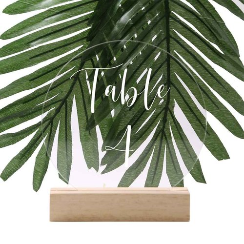 UNIQOOO 50 Pack Oak Wood Table Number Stands | 1/8” Thick Acrylic Sign Holders | Display Stands | Place Card Holder, Perfect for Retail Shop Wedding Dinner Party, Events Decoration, Retail Shop