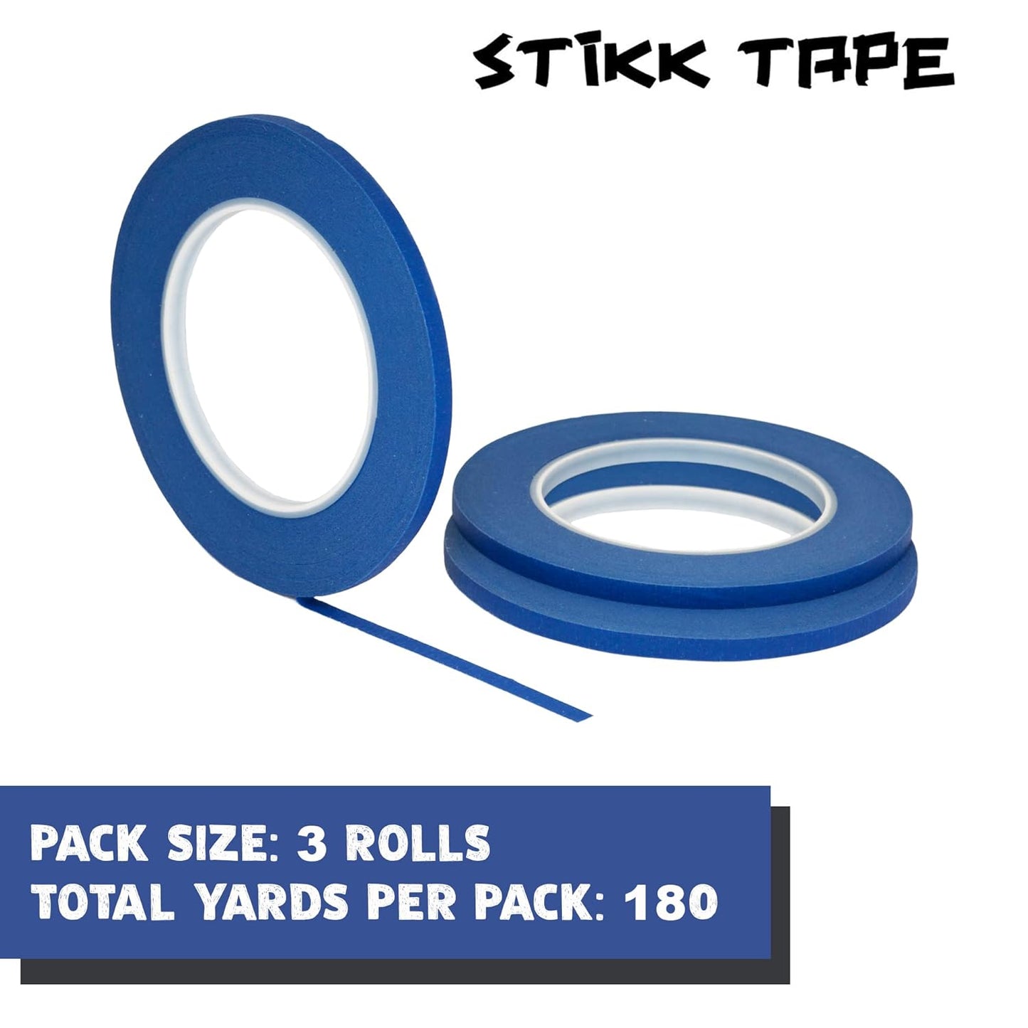 STIKK Painters Tape - 1/4 Inch Blue Masking Tape | 3-Pack for Clean Edges & Residue-Free Painting