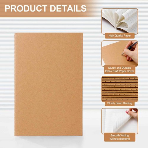 YGPHO 60 Pack Lined Kraft Notebooks Bulk, A5 Blank Paper Journal Notebooks for Office Work, 8.3x5.5inch Kraft Composition Notebook for School Student, 60 Pages