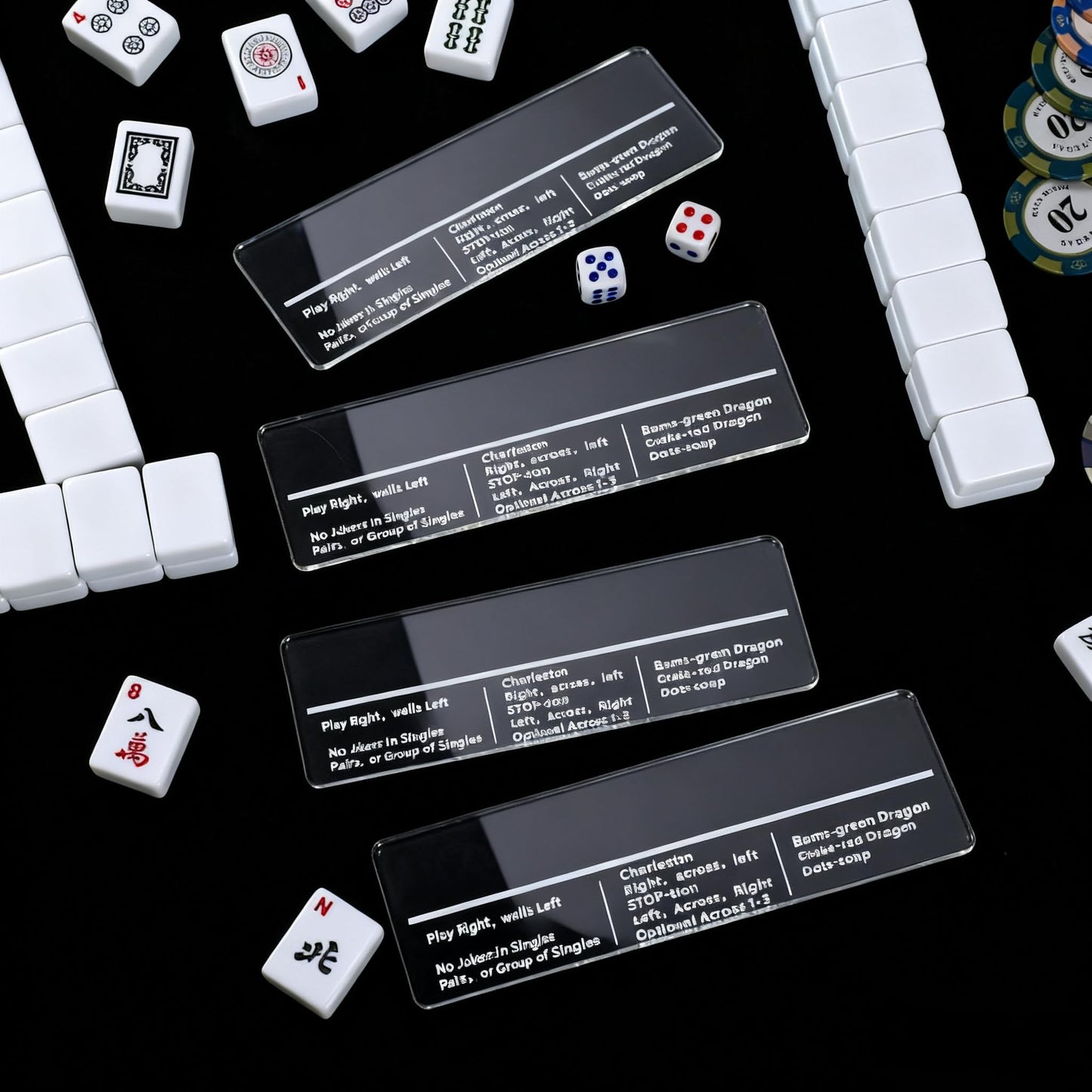 JolliLudo 4 Pcs Mahjong Line Reader with Rules Reminder Mahjong Gifts Line Reader Finder Guide Rule Helper Acrylic Clear Card Tool 2 x 6 for American Mahjjong Accessory(Transparent,Straight Edge)