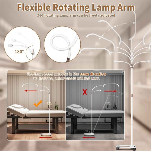 HITTI Large Estheticians Light, Flexible Gooseneck Lash for Eyelash Tech, LED Half Moon Light with Phone Holder, Stepless Dimming and 7 Color Modes Floor Lamp for Tattoo Artists Nail Craft Beauty
