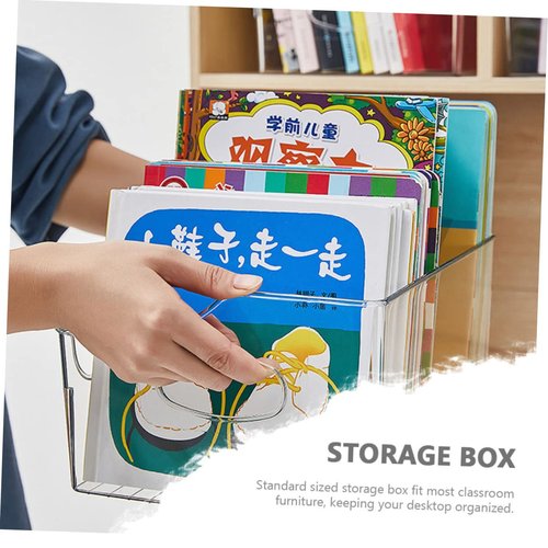 NUOBESTY Clear Book Bins for Classroom Organization Sturdy Storage Box with Handle for Books Toys and Crafts for Library and Home Use