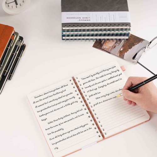 OnMove Spiral Notebooks Journal for Women Men 12 Pack Bulk Leather Hardcover with Pen Holder A5 160 Pages 100 GSM Thick Paper for Work School Lined Brown