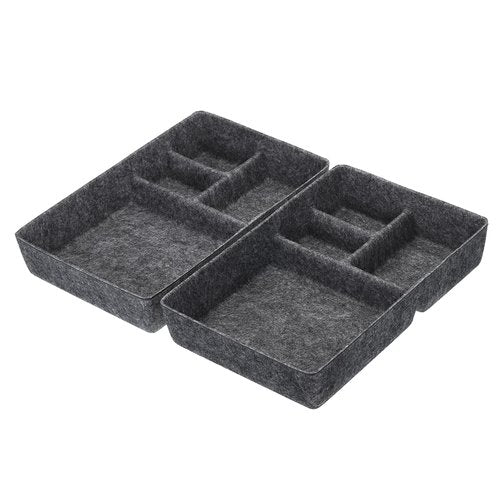 PATIKIL Felt Drawer Organizer, 2 Pack 4 Compartments Desk Drawers Organizer Tray for Cosmetic Makeup Office Supplies Home, Dark Gray