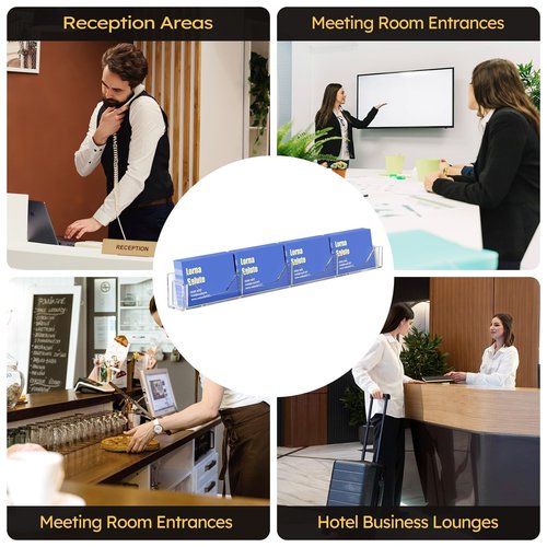 FEMELI Acrylic Business Card Holder Wall-Mounted, Adhesive Multi-Pocket Clear Sticker Display, Space-Saving Cards Booklet Organizer for Office Retail (8 Pockets)