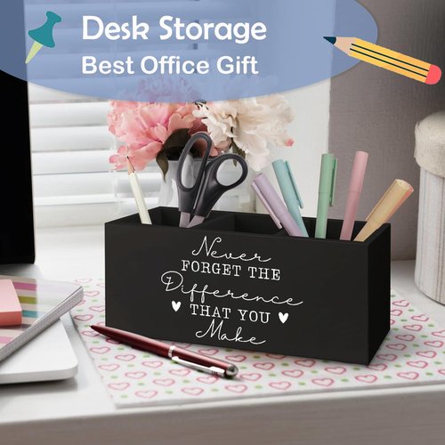 SNNDER Never Forget the Difference You Make Pen Holder, Difference Maker Gift, Thank You Gifts for Boss Coworkers Teachers Wooden Pen Pencil Holder Organizer for Office Desk Accessories