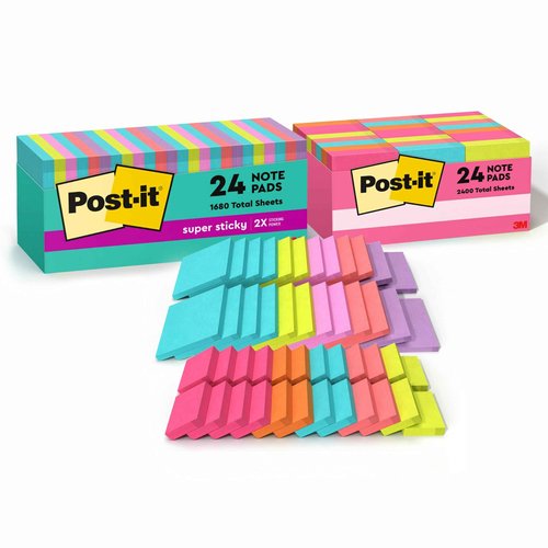 Bundle of Post-it Super Sticky Notes, 3x3 in, 24 Pads, Supernova Neons and Post-it Mini Notes, 1.5x2 in, 24 Pads, Poptimistic Collection, Bright Colors
