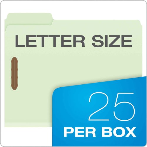 Pendaflex Pressboard Fastener Folders, Letter Size, Light Green, 2" Expansion, 1/3 Cut, 25/BX (17181) (Pack of 2)