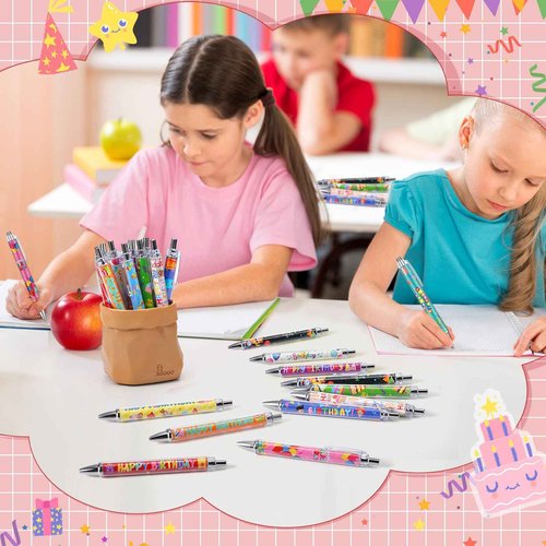 Cholemy 96 Pcs Birthday Pens Bulk Happy Birthday Ballpoint Pens Colorful Day of Birth Black Ink Gifts for Back to School Teacher Student Classrooms Reward Birth Celebration Party Favors Supplies