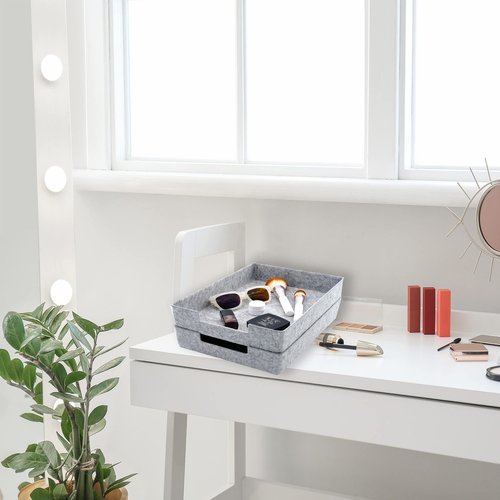 Welaxy Desk Drawer Organizer Letter Trays Felt Document File Papers Magazines Storage Sorting Box Soft Sturdy 2-piece office home back to school solution (Light Grey)