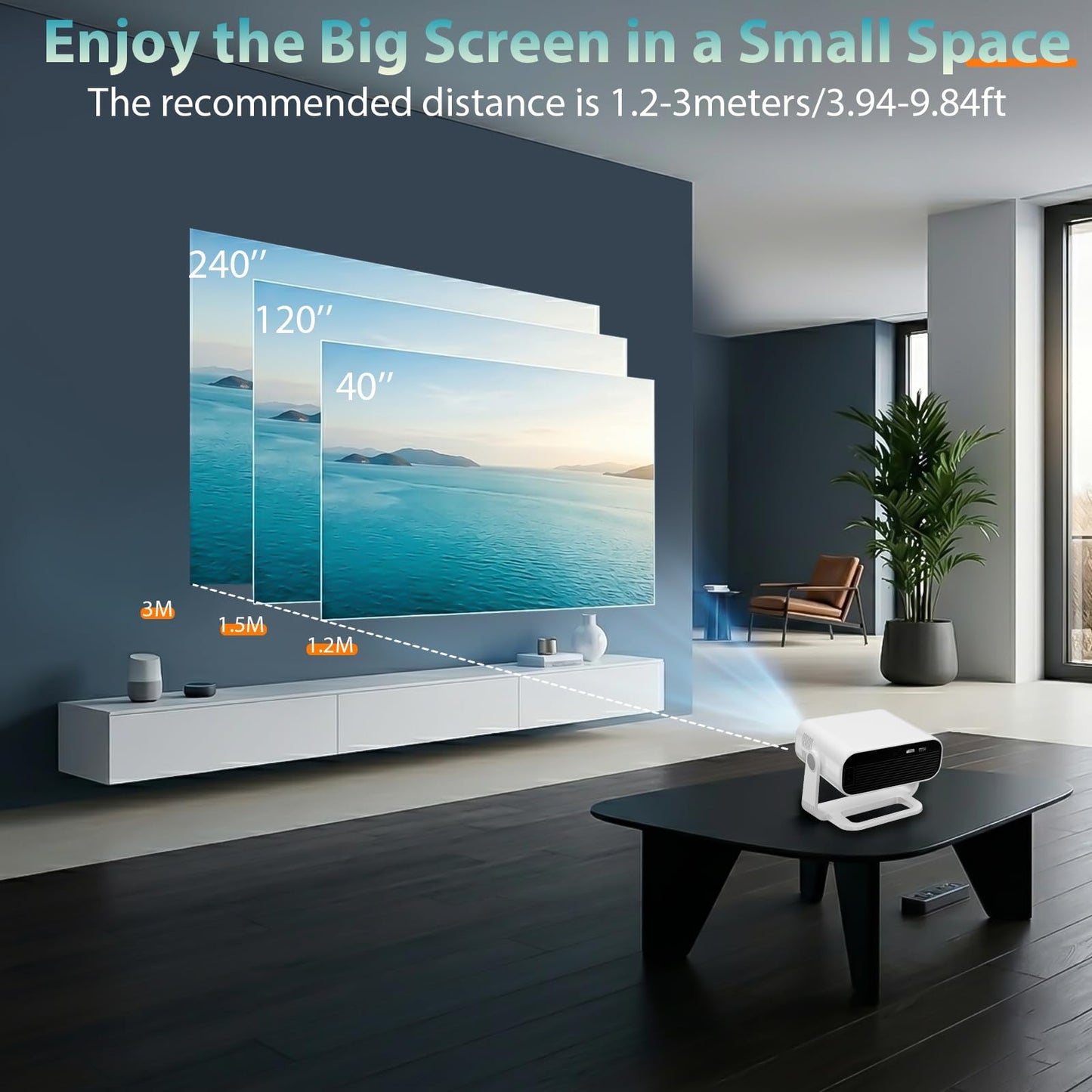 ZDK 1080P Movie Projector for Bedroom: Smooth Grain Free Image Quality with Crisp Details for Family - 360°Rotatable Mini Proyector with Wifi & Bluetooth - 4K Support TV iPhone Airplay - White