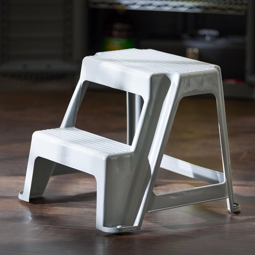 Gracious Living Plastic 2-Step Stool, Portable Step Stool, 16 Inches Tall, Gray