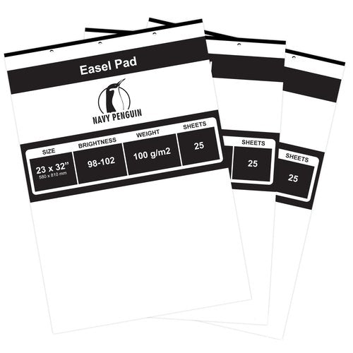 Easel Pad 23x32" - 3 Pack (75 Sheets) - Flip Chart Paper, 25 Sheets/Pack, Plain White, Poster Flipchart 100 gsm - Large Drawing Pad for Teachers, Kids, Classroom, Office, Craft, Art, Presentation