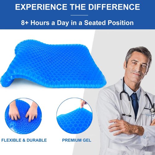 20" Gel Seat Cushion for Long Sitting(Jumbo&Thick) – Office Chair Cushion – Wheelchair Cushions for Pressure Sores – Non-Slip Desk Chair Car Seat Cushion Driving – Sciatica & Back Pain Relief