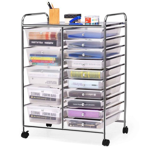 FANTASK 15 Drawers Rolling Storage Cart, Multipurpose Mobile Rolling Drawers Craft Organization w/Drawers & Wheels, Utility Storage Organizer Carts for Scrapbook Paper Supply Kids School Office Home