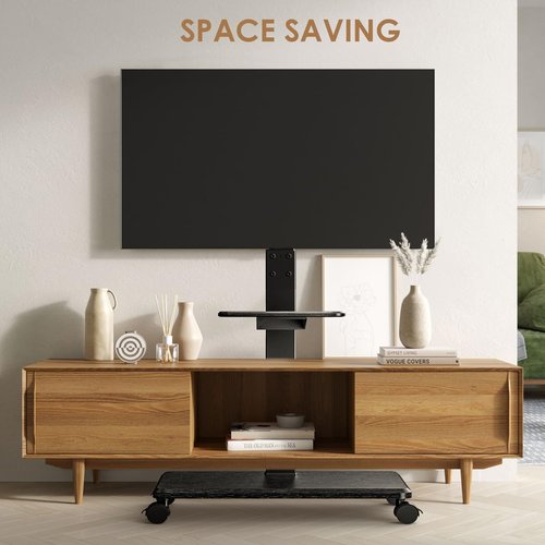 Neothm Mobile TV Stand with Wheels, Swivel Rolling TV Stand for 32-75 Inch TVs with Shelf, Landscape to Portrait, Height Adjustable Portable TV Cart with Tilt, VESA 600x400mm, 110lbs Capacity