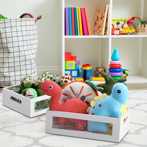 FillTouch 4 Pcs Wooden Nesting Countertop Baskets 4 Size Wooden Storage Box with Handle and Metal Wire Multipurpose Wood Organizer Crate for Fruit Vegetable Kitchen Cabinet Bathroom(White,Small)