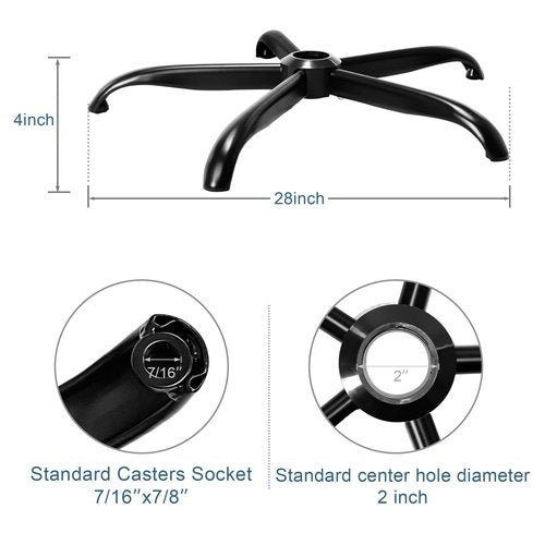 Frassie 28 Inch Office Chair Metal Base Replacement Heavy Duty 2500 Lbs Computer Desk Chair Stool Base Part with 5 Casters