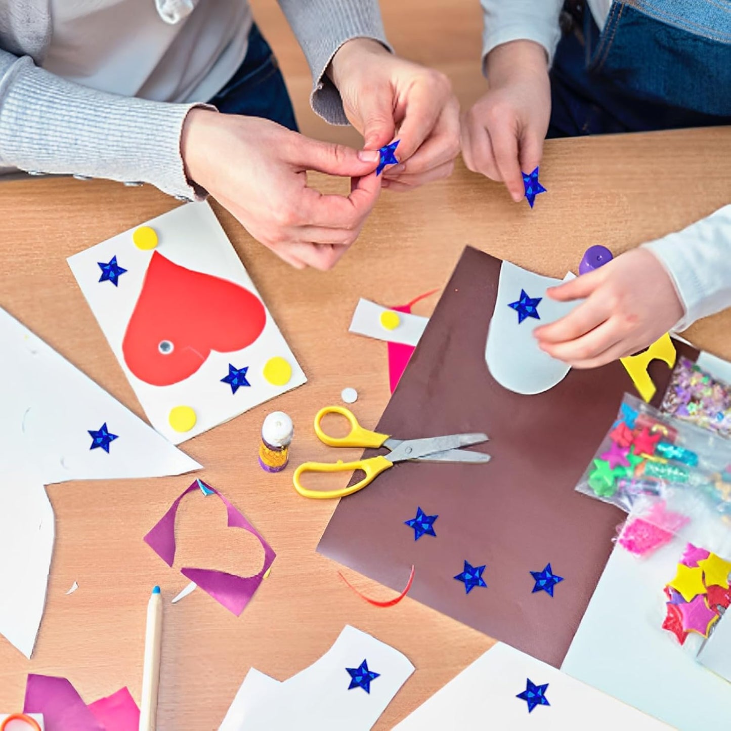 Skiennix Holographic Blue Star Stickers - 500 PCS Self-Adhesive Glitter Foil Labels for Kids & Teachers