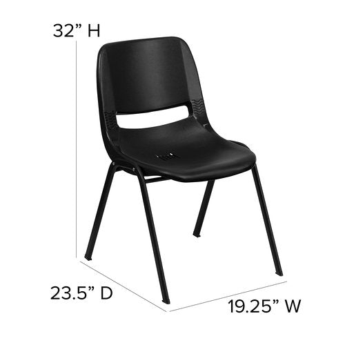 Flash Furniture HERCULES Series 880 lb. Capacity Black Ergonomic Shell Stack Chair with Black Frame