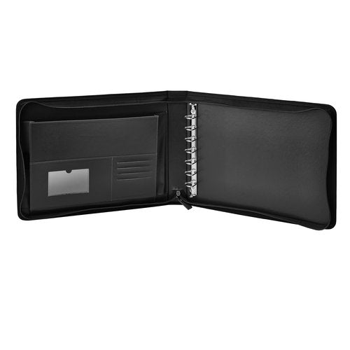 GALLAWAY LEATHER 7 Ring Checkbook Binder for Business Checks, PU Leather Check Binder Portfolio with Zipper,600 Checks Capacity,for Executive and Personal Use (Black)