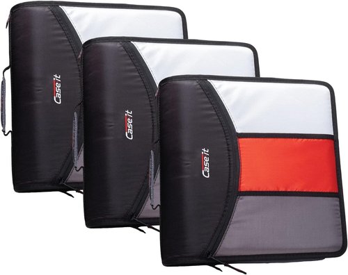 Case-it Mighty Zip Tab Zipper Binder - 3 Inch O-Rings - Expanding File Folder with 600 Sheet Capacity - Jet Black