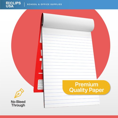 E-CLIPS USA Notepads, Ruled Writing Tablet, Note Pads 6 x 9, Small Notepads, Memo Pad, White, Chipboard Back, Writing Pad, Office Supplies, 100 Sheets Per Pad (12 Pack)