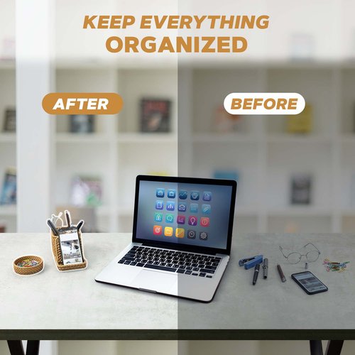 GAIAMADE Pen Holder with Phone Stand and Paper Clip Holder Bundle, Wicker Pencil Holder and Paper Clip Cup, Pencil Holder with Cell Phone Stand for Office Desk Organization and Home Decoration