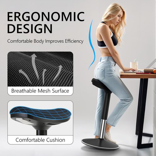 Standing Desk Chair, Ergonomic Office Swivel Stool, Wobble Stool, Height Adjustable Chair Without Backrest for Office, Home,Living Room (Black, 20~25‘’)