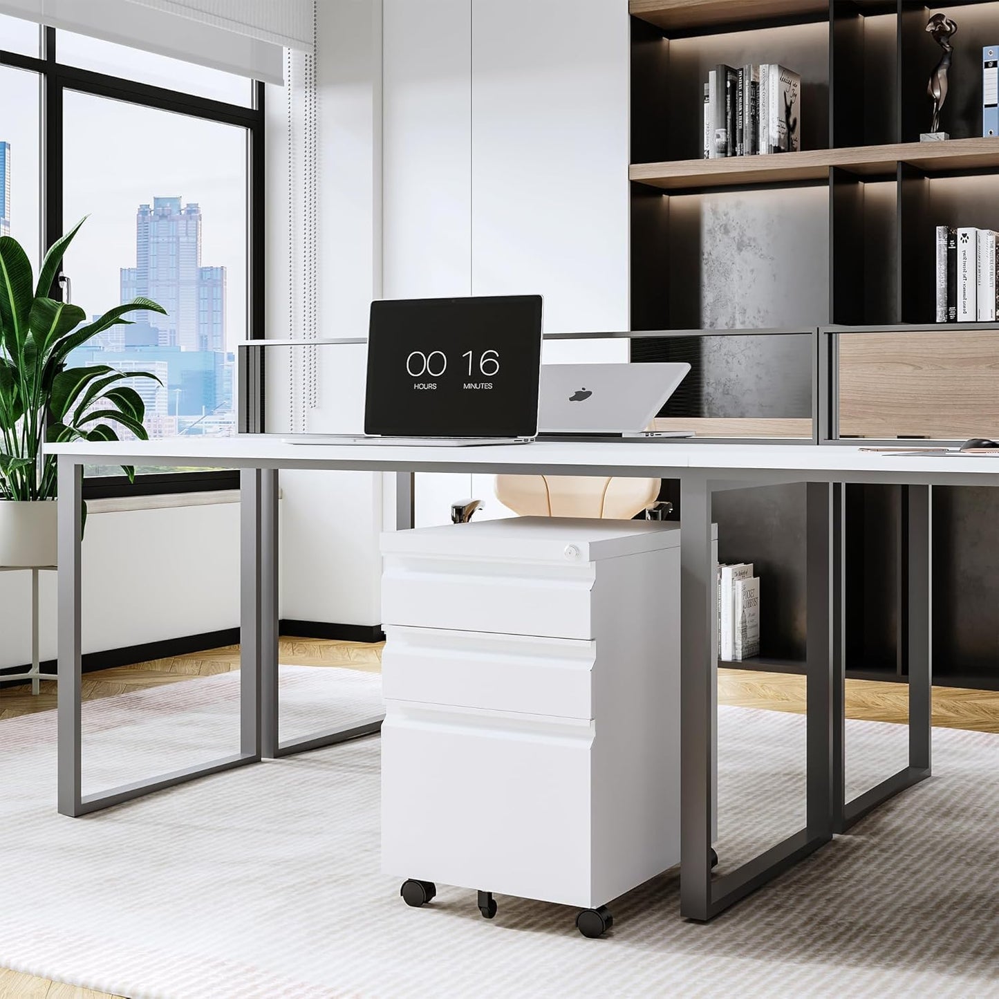 Letaya 3 Drawer Mobile File Cabinet with Lock, Under Desk Metal Rolling Filing Cabinets for Home Office Organizer Letters/Legal/A4 (White- Requires Installation) (White)