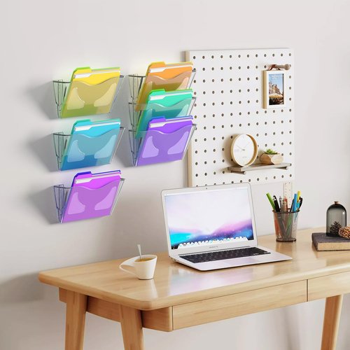 samstar 6 Pack Clear Acrylic Wall File Holder,Wall Mount File Organizer Hanging Wall Pocket Mail Magazines Organizers for Office/Home…