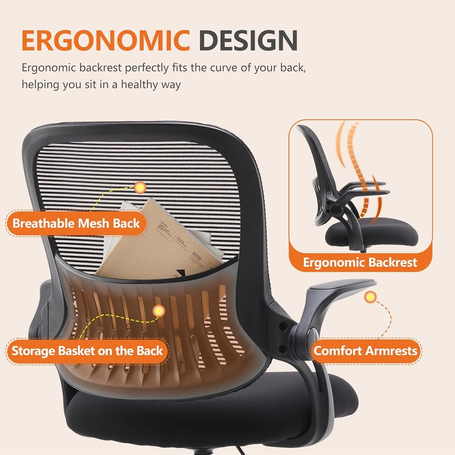 Sweetcrispy Ergonomic Drafting Desk Chair - Adjustable Height with Comfy Lumbar Support | Black