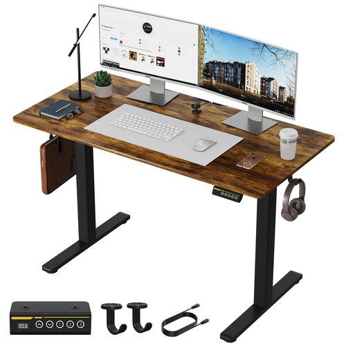 Gamork Electric Standing Desk Adjustable Height Stand Up Desk Ergonomic Sit Stand Desk for for Work Office Home Computer Desk Workstation (Rustic Brown C65, 48 * 24)