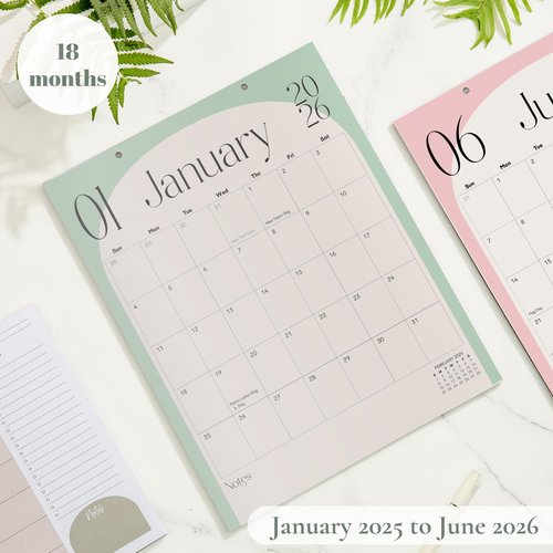 Vertical Arc Design Magnetic Calendar for Fridge January 2025 - June 2026, 13.5x11 Inches 18-Month Fridge Calendar Magnet, Perfect for Double Door French Fridge