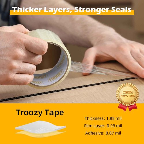 TROOZY Clear Heavy Duty Packing Tape Rifills for Packing Shipping Moving and Storage, 1.85 mil Thick, 1.88 in x 60 yd, 36 Rolls, Total 2160 yd