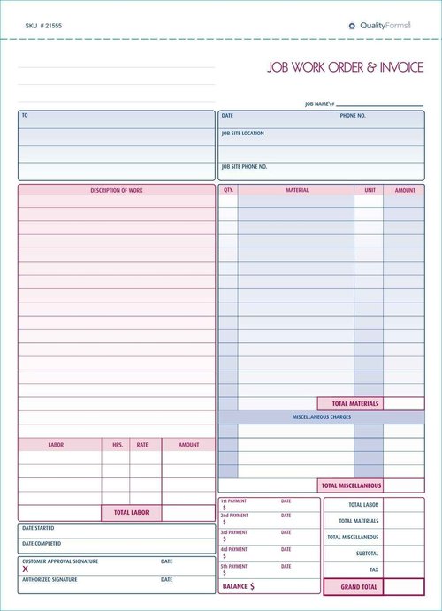 NextDayLabels - Contractor Job Work Order, Invoice & Grid Sheet, 2 Part Carbonless, 100 Per Pack